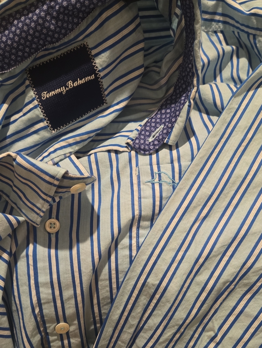 Tommy Bahama Blue and White Striped Casual Button-Down Shirt